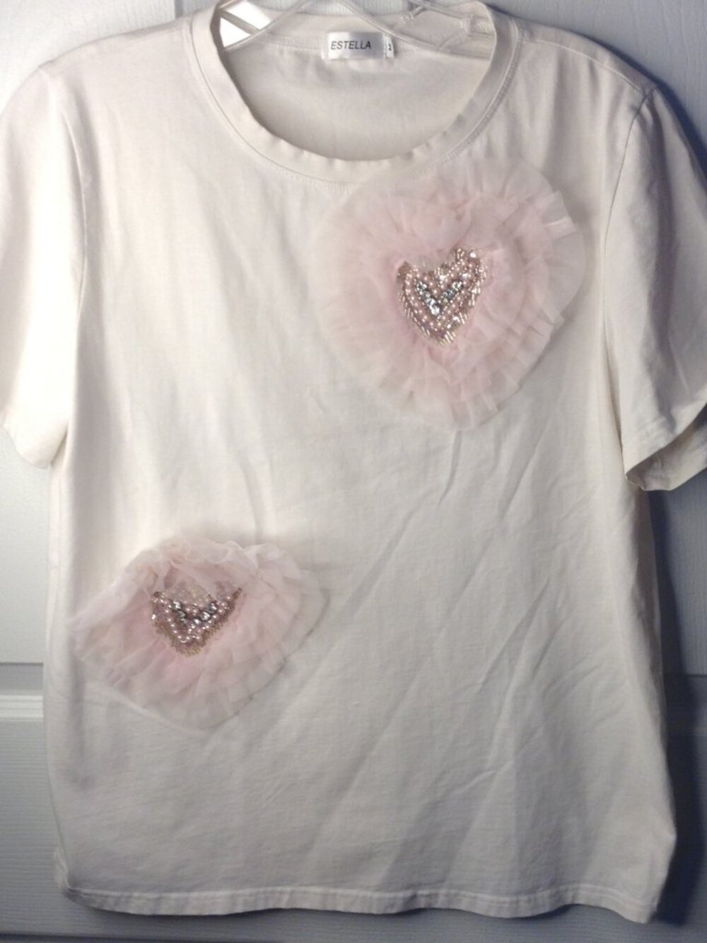Estella M Heart Embellished Dress T-Shirt Tulle Rhinestones Bohemian Artistic